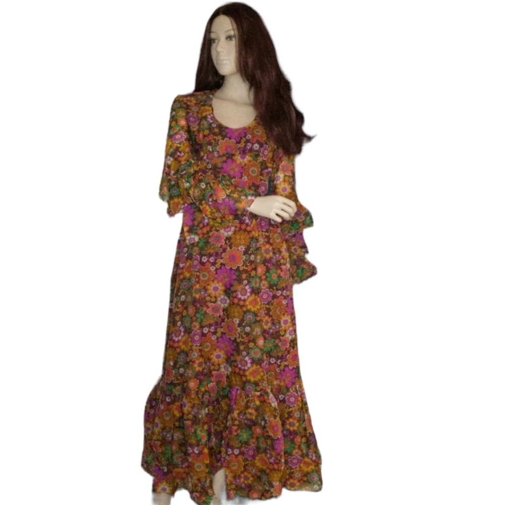 ILGWU Vintage floral 1960's vibe maxi Dress